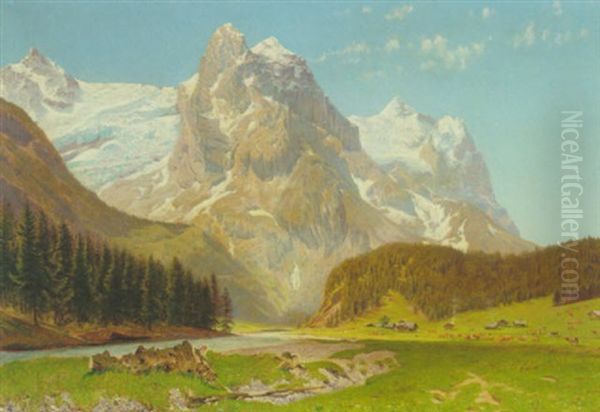 Sommerlandskab Fra Alperne Oil Painting by Godfred B.W. Christensen