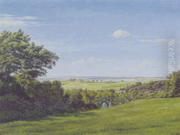 Mor Og Barn Spadserende I Sommerlandskab Oil Painting by Godfred B.W. Christensen