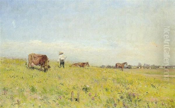 Paa Klovermarken Oil Painting by Godfred B.W. Christensen