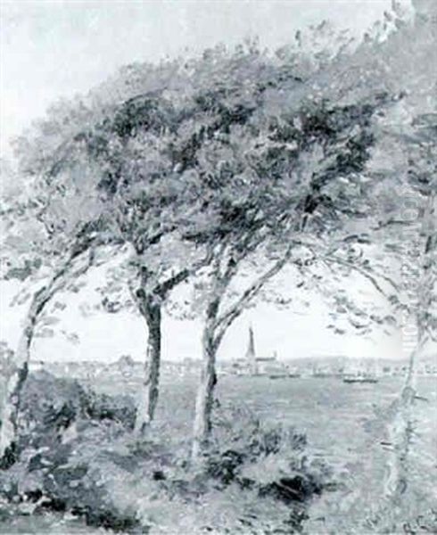 Udsig Til Aarhus Set Fra Moesgard Oil Painting by Godfred B.W. Christensen