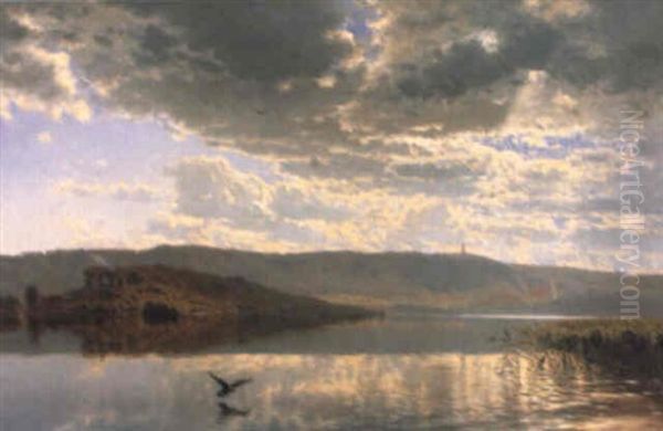 Himmelbjerget Set Fra Bugten Ved Laven Oil Painting by Godfred B.W. Christensen