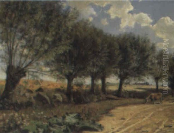 Landevej Ved B+kkesov Oil Painting by Godfred B.W. Christensen