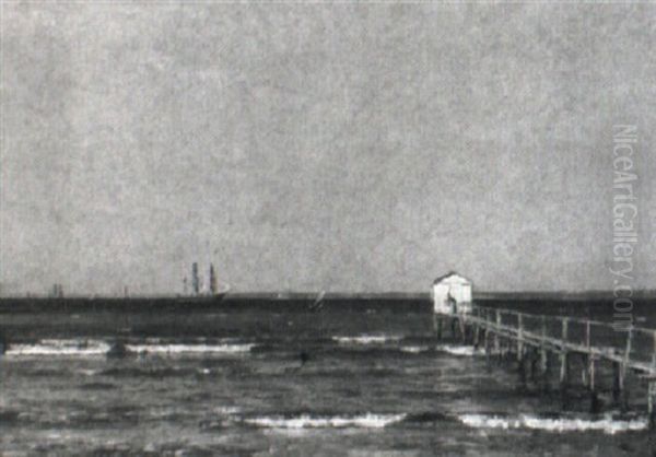 Kystparti Fra Nordsjaelland Med Talrige Sejlskibe, I Baggrunden Sverige Oil Painting by Godfred B.W. Christensen