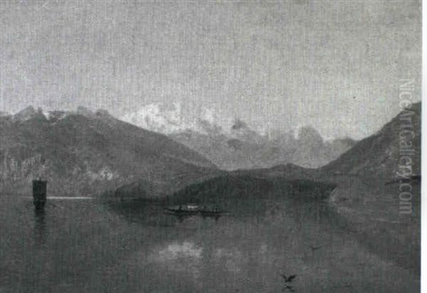 Stille Morgen Ved Oberhafen, I Baggrunden 'wilde Frau' Oil Painting by Godfred B.W. Christensen