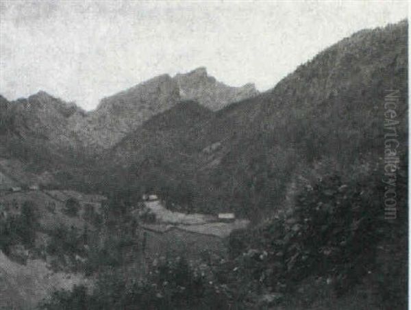 Bjerglandskab Fra Pyrenaeerne Oil Painting by Godfred B.W. Christensen