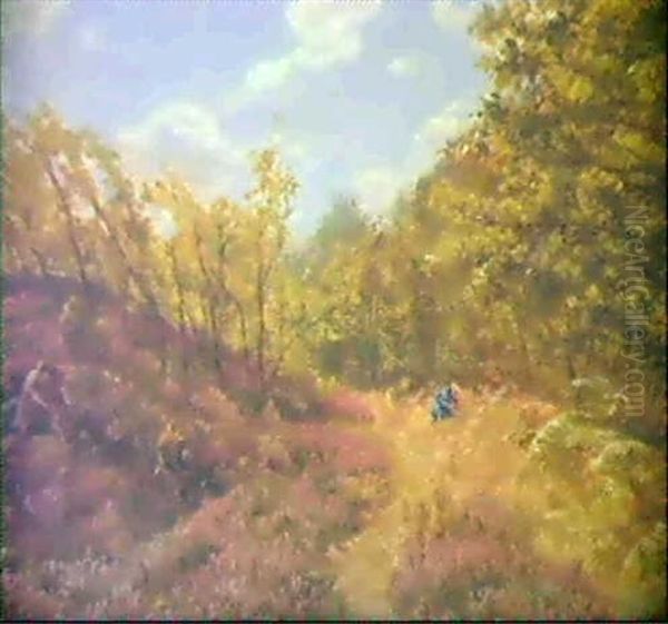 Kvinde Plukker Blomster Oil Painting by Godfred B.W. Christensen