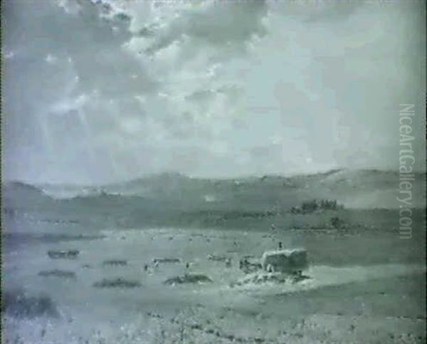 I Hostens Tid, I Baggrunden Hojdedrag Oil Painting by Godfred B.W. Christensen