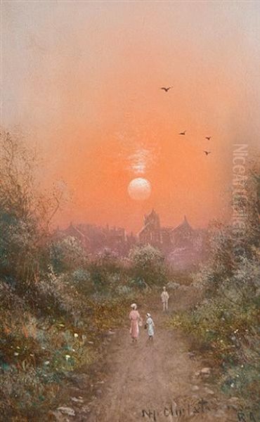 Country Lane (+ Evening Catch; Pair) Oil Painting by Nils Hans Christiansen