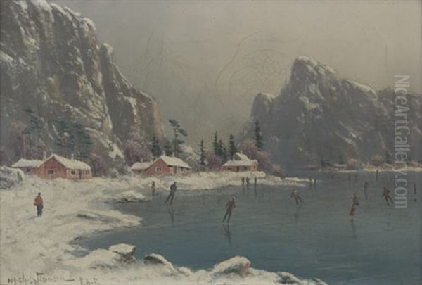 Skating, On The Valley Lake Oil Painting by Nils Hans Christiansen