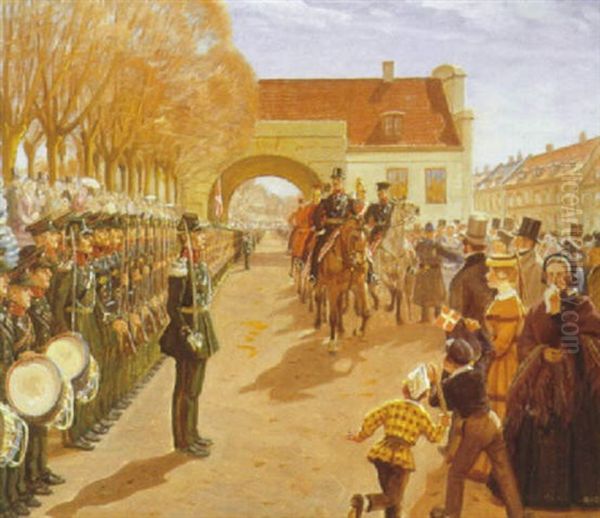 Militaer Vagtparade Ved Byporten I Fredericia Oil Painting by Rasmus Christiansen