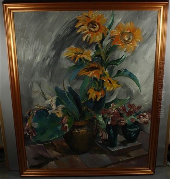 Stilleben Mit Blumen Und Topfen Oil Painting by Utho Christl