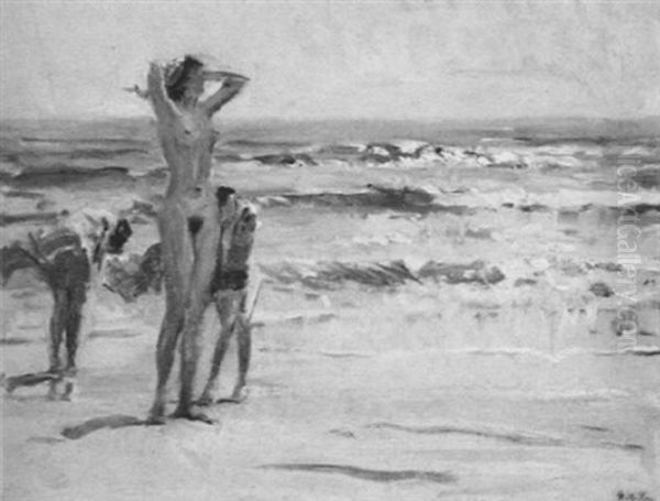 Nude Bather On The Beach Oil Painting by Howard Chandler Christy