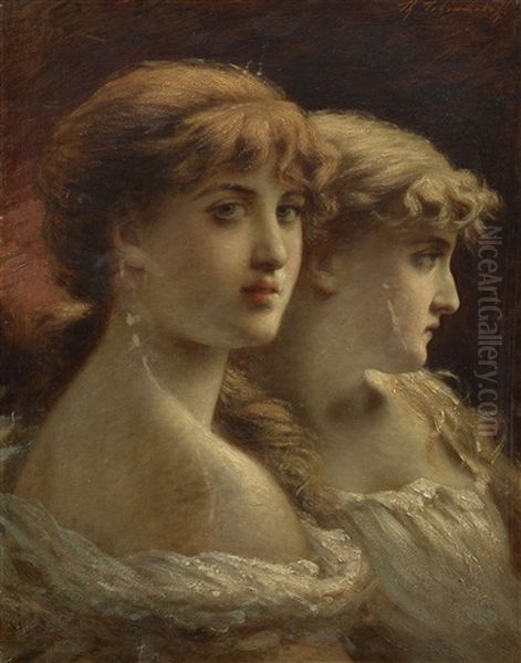 Two Sisters Oil Painting by Fedor Petrovich Chumakov