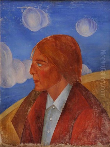 Portrait In A Landscape Oil Painting by Leonid Terentevich Chupyatov