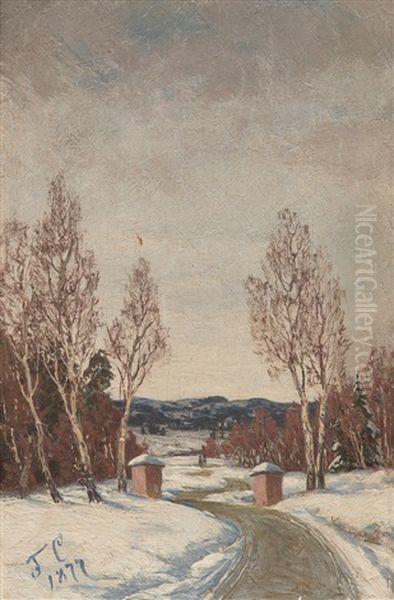 Wintry Road Oil Painting by Fanny Churberg