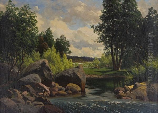 Stream Landscape Oil Painting by Fanny Churberg
