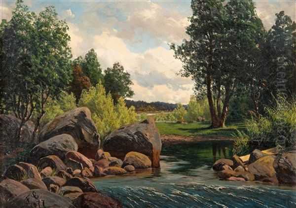 River Landscape Oil Painting by Fanny Churberg
