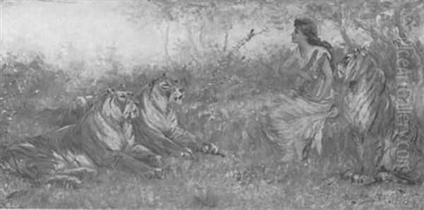 Calming The Savage Beasts With Music Oil Painting by Frederick Stuart Church