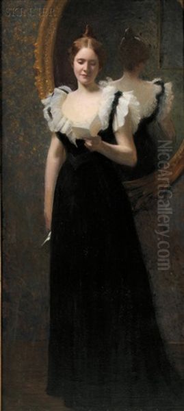 Young Woman Reading A Letter Oil Painting by William Worcester Churchill
