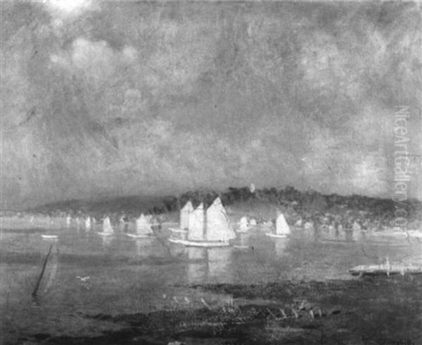 Lake View With Sailboats Oil Painting by William Worcester Churchill