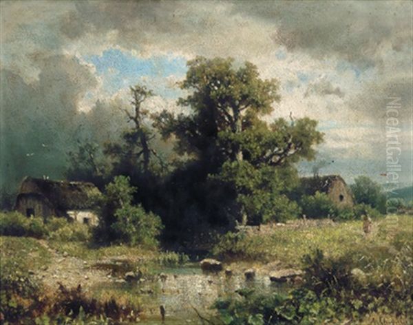 Bauernkaten Am Weiher Oil Painting by Adolf Chwala