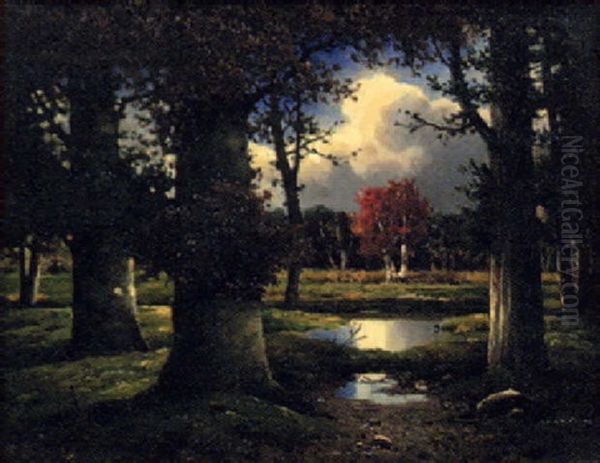 Vattendrag I Skogsglanta, Hoststamning Oil Painting by Fritz Chwala