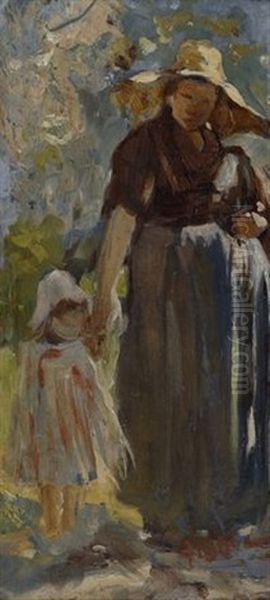 Donna Con Bambina Oil Painting by Cesare Ciani