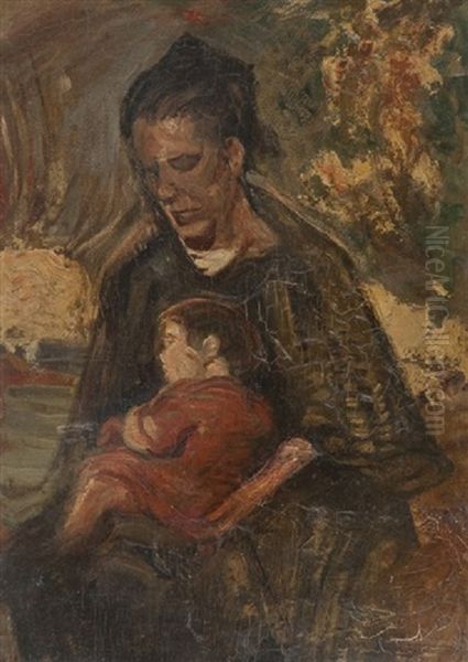 Donna Con Bambino Oil Painting by Cesare Ciani