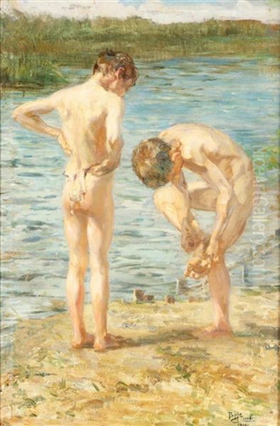 Children On The River Oil Painting by Beppe Ciardi