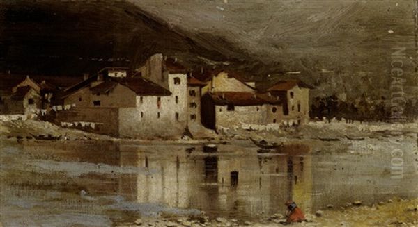 Veduto Di Pescarenico Oil Painting by Guglielmo Ciardi