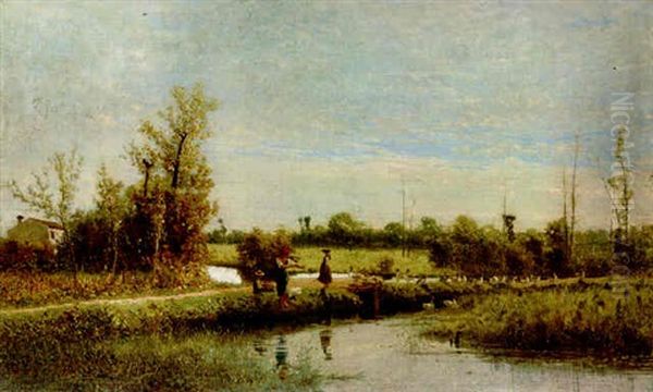 The Geese Tenders Oil Painting by Guglielmo Ciardi