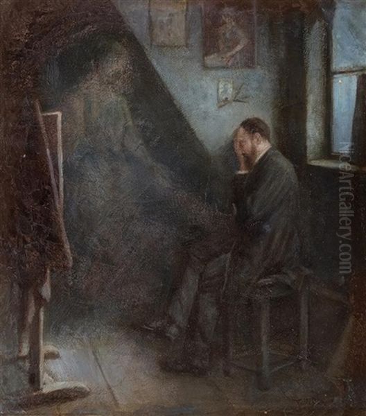 Na Poddaszu Oil Painting by Feliks Cichocki