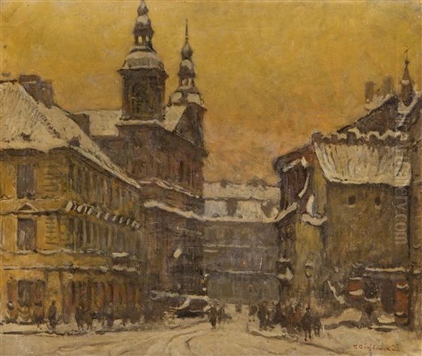 Widok Na Ulice Freta Z Kosciolem Paulinow W Warszawie Oil Painting by Tadeusz Cieslewski