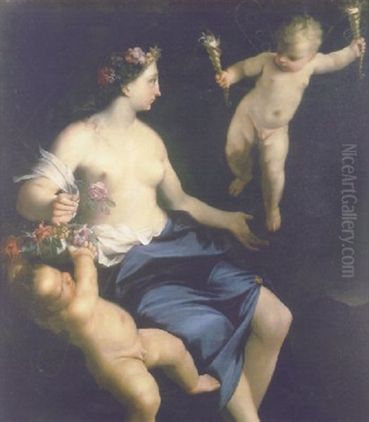 Ceres With Two Putti Oil Painting by Carlo Cignani