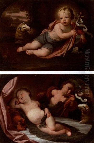 Saint Jean Baptiste Enfant (+ L'enfant Jesus Dormant Veille Par Saint Jean Baptiste; Pair) Oil Painting by Felice Cignani
