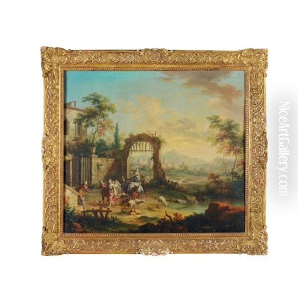 Moise Sauve Des Eaux (+ Tobbie Et L'ange Dans Un Paysage De La Campagne; Pair) Oil Painting by Vittorio Amadeo Cignaroli