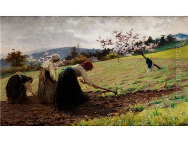 Harkende Landfrauen Oil Painting by Luigi Cima