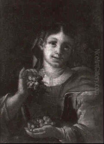 Fillette Tenant Une Grappe De Raisin Oil Painting by Giacomo Francesco Cipper