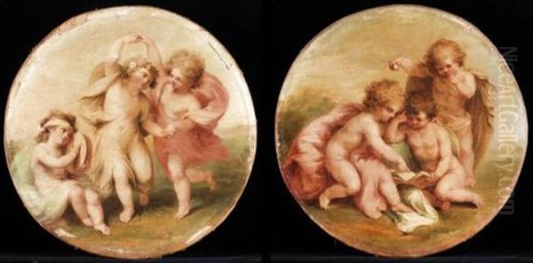 Landscapes With Putti Playing (pair) Oil Painting by Giovanni Batista Cipriani