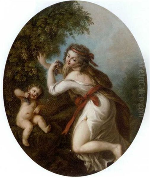 A Woman Picking Grapes With A Putto Oil Painting by Giovanni Batista Cipriani