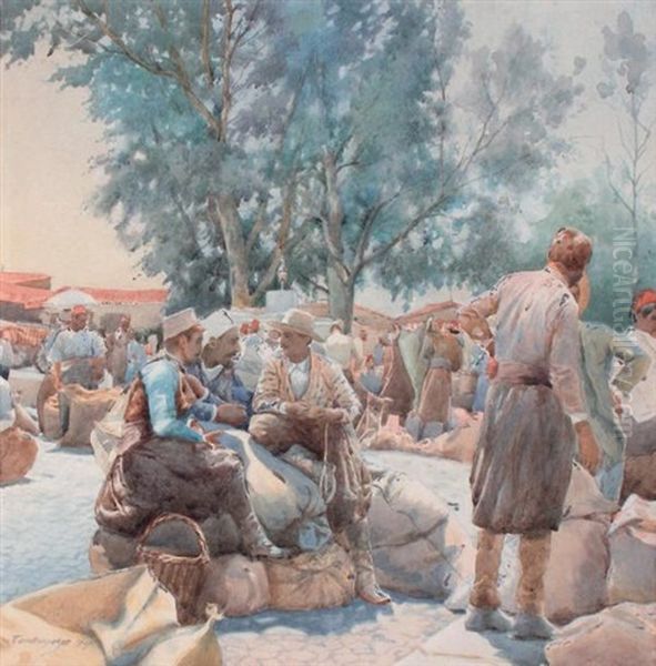 Scene De Rue En Afrique Du Nord Oil Painting by Paul Cirou