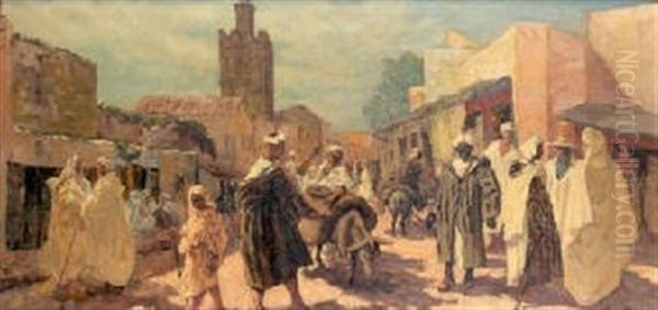 Rue Animee A Tlemcen Oil Painting by Paul Cirou