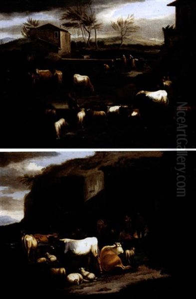 Paesaggi Con Armenti, Gregge, Pastori E Casolari (pair) Oil Painting by Pier Francesco Cittadini