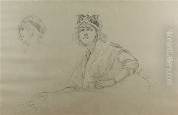 La Jeune Femme Tenant Une Tasse, Reprise De La Tete Oil Painting by Georges Jules Victor Clairin