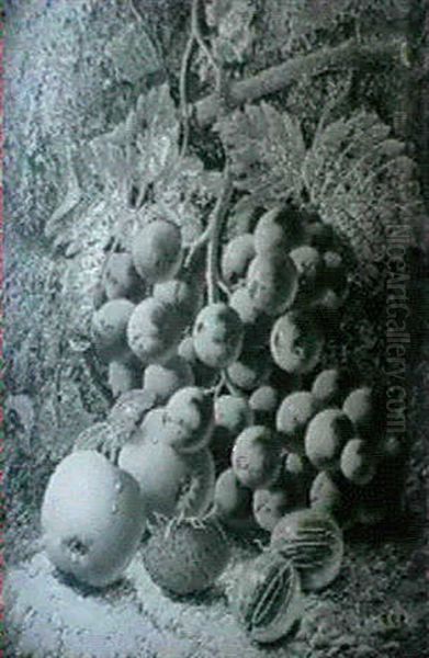 Still Life With Grapes, A Peach, A Plum And        Raspberries  Still Life With Grapes, Apples... Oil Painting by Oliver Clare