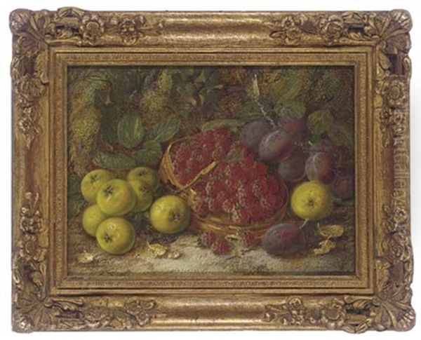Apples, Plums And Raspberries On A Mossy Bank Oil Painting by Vincent Clare
