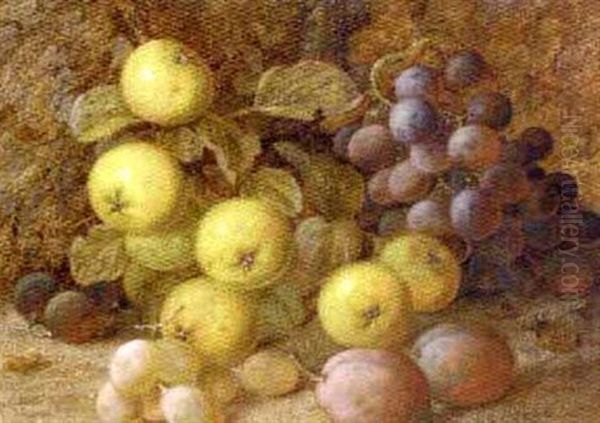 Apples, Grapes And Plums On A Mossy Bank Oil Painting by Vincent Clare