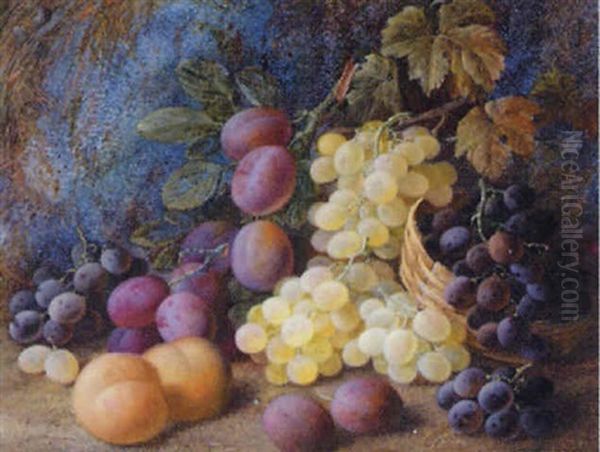 A Still Life Of Grapes, Plums And Peaches On A Mossy Bank Oil Painting by Vincent Clare