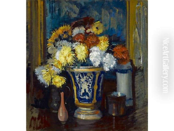 Still Life With Chrysanthemums Oil Painting by Alson Skinner Clark