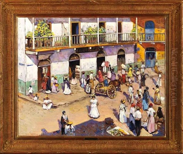 Panama City Plaza Oil Painting by Alson Skinner Clark
